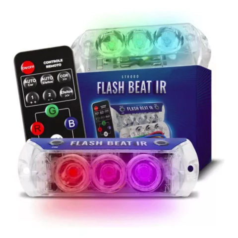 Kit 2 Strobo Flash Beat Ir Zendel Controle Som Automotivo Rgb