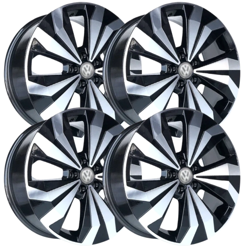 Jogo com 4 Rodas Aro 16 Kr S25 VW T-Cross 250 TSI 16x6 Furação 5x100 BD Preto Diamantado