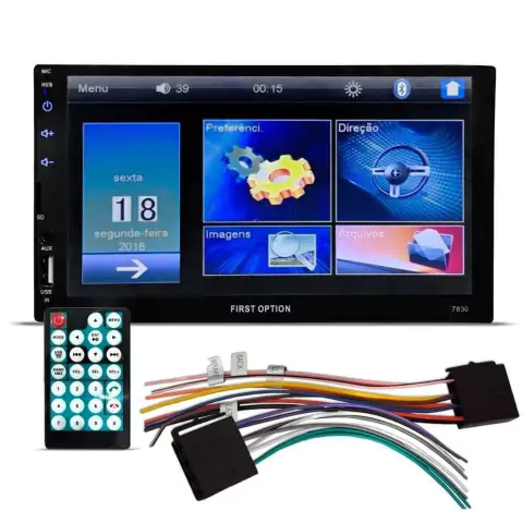 Central Multimídia First Option 7830 - 7 Polegadas, Espelhamento, Entrada câmera de ré, Bluetooth