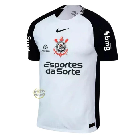 Camisa Corinthians I 25/26 jogador masculina com patrocínios branca preta, camisa oficial Corinthians 2025 Nike jogador home, uniforme Corinthians 2025/26 jogador Nike com patrocínios, camisa Corinthians jogador versão oficial 2025 branca preta, camisa de