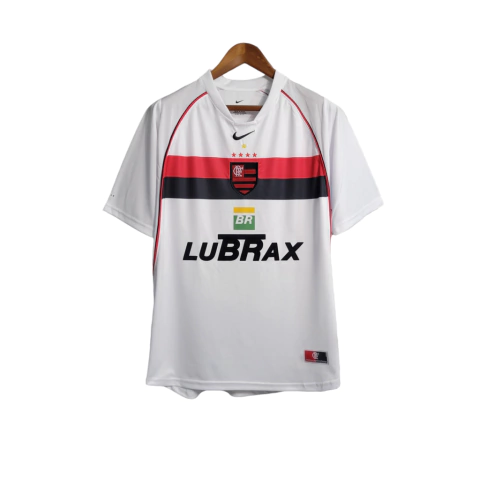 Camisa Flamengo II Retrô 2002 Torcedor Masculina - Branca com detalhes em vermelho e preto