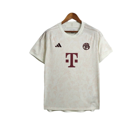 Camisa Bayern de Munique Edição Especial 23/24-Torcedor Adidas Masculina- Bege com detalhes em vinho e preto