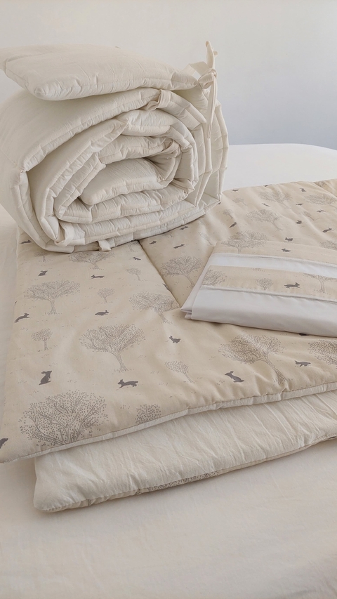 Set Cuna Funcional Bunny Gris Con Chichonera En Crudo - comprar online