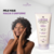Mulher com cabelo cacheado segurando o rosto, demonstrando satisfação. Produto Lumina gomage de limpeza corporal com extrato de calêndula ao lado.
