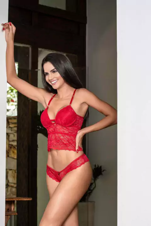 Conjunto Rendado c/ Calcinha e Cropped Yaffa Y7044