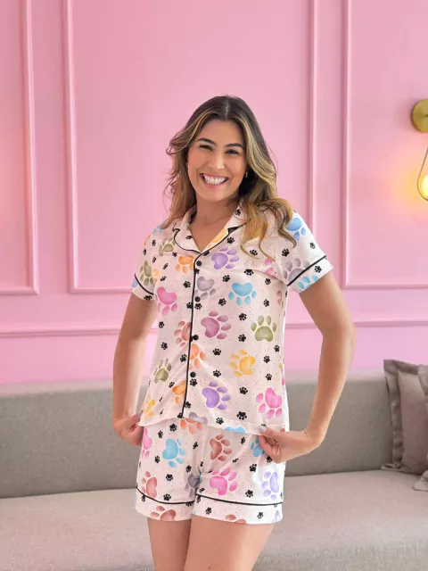 PIJAMA AMERICANO CURTO PATINHAS AQUARELA