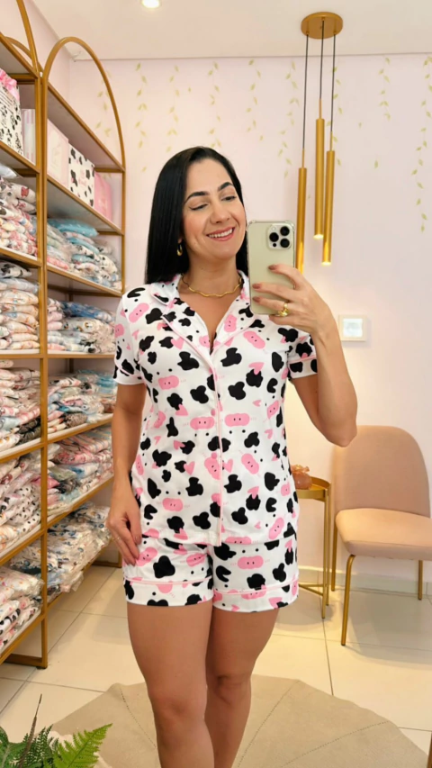PIJAMA AMERICANO CURTO VAQUINHA CORAÇÕES - comprar online