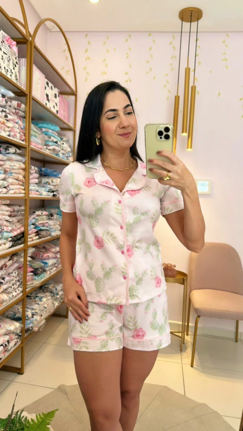 PIJAMA AMERICANO CURTO CACTOS E ROSAS - comprar online