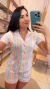 PIJAMA AMERICANO CURTO LISTRAS CANDY COLLOR - DONA LU PIJAMAS