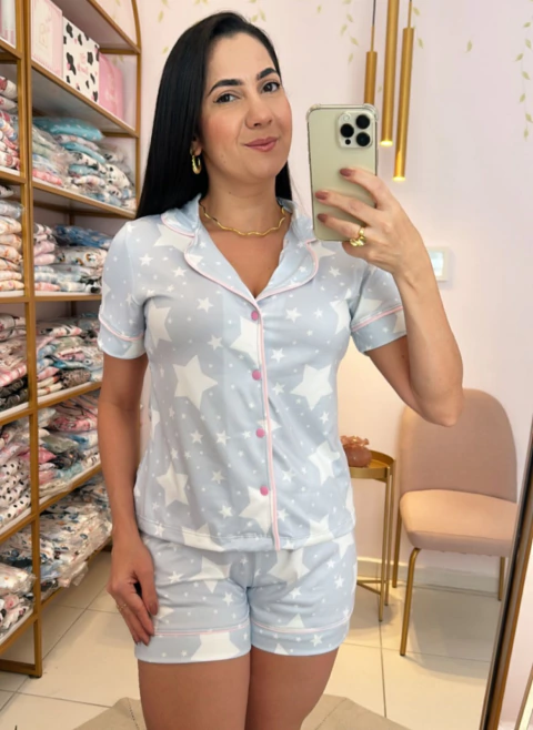 PIJAMA AMERICANO CURTO ESTRELAS CINZA - comprar online