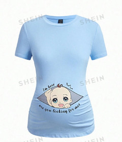 SHEIN Maternidad Camiseta con estampado de slogan y figura