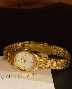 Reloj chapado en oro con esfera blanca y correa de acero para mujeres, resistente al agua, estilo coreano, simple y elegante, reloj de pulsera d