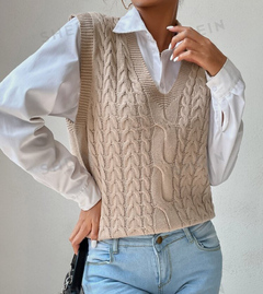SHEIN MOOSTA Chaleco de punto de cuello V tejido de cable - comprar en línea