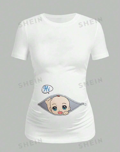 SHEIN Maternidad Camiseta con estampado de slogan y figura - tienda en línea