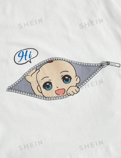 Imagen de SHEIN Maternidad Camiseta con estampado de slogan y figura