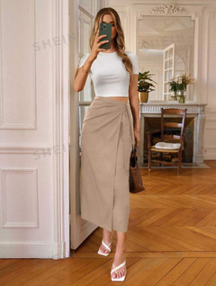 SHEIN Frenchy Falda cruzada de verano para mujer con nudo de unicolor para ocasiones casuales - comprar en línea