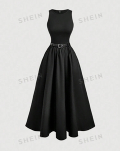 SHEIN MOD Vestido de verano sin mangas de unicolor para mujer con cinturón, de vuelta al colegio, ropa de mujer de otoño, Frenchies,