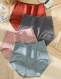 4 Piezas Para Mujeres Cintura Alta, Alta Elasticidad, Panties De Triángulo Transpirable Y Amigables Con La Piel En Colores Sólidos