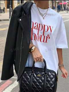 SHEIN EZwear Camiseta de manga corta con gráfico de letra talla grande para verano