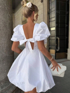 Vestido mini elegante de manga gigot de unicolor simple para mujer en internet