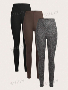 SHEIN Slayr 3 piezas/set Leggings de punto casuales largos para mujer, adecuados para primavera y otoño