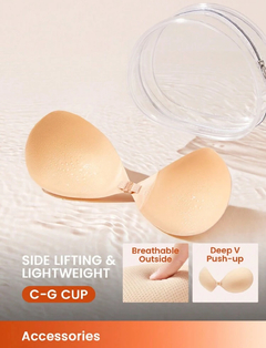 LUVLETTE Sujetador invisible sin tirantes con push-up sin espalda y con bolsa con cremallera, tallas grandes