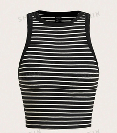 SHEIN BASICS Top Corto A Rayas De Tanque Para Mujeres