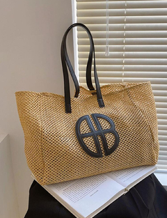 Bolso de mano de paja tejido para mujeres con decoración de lazo y pañuelo, bolso de hombro de gran capacidad para el verano, ligero