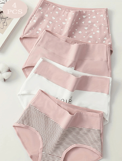 4 piezas/paquete Ropa interior tipo braga de algodón cómoda y transpirable para mujer - comprar en línea
