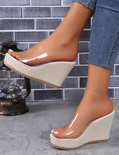 Sandalias con plataforma gruesa y tacón de cuña para mujeres, estilo nuevo de 2024 con toe abierto, correa translúcida, plataforma a prueba de agua y