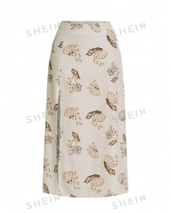Falda casual de mujer artista con estampado y abertura lateral para primavera y verano