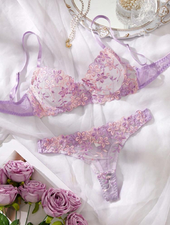 Conjunto romántico de 2 piezas sujetador con aros y pantie color rosa para mujer, lencería sexy - comprar en línea