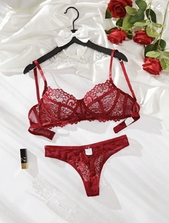 Conjunto romántico de 2 piezas sujetador con aros y pantie color rosa para mujer, lencería sexy - tienda en línea
