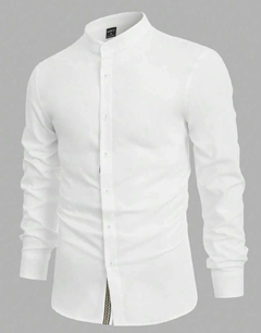 Camisa algodón unicolor con botón delantero