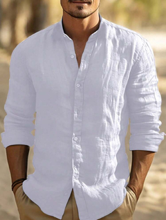 Camisa casual de unicolor y manga larga sencilla para hombre