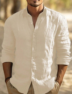 Camisa casual de unicolor y manga larga sencilla para hombre - comprar en línea