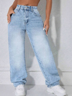 Jeans rectos de pierna ancha lavados con efecto vintage para mujer