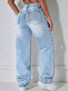 Jeans rectos de pierna ancha lavados con efecto vintage para mujer - comprar en línea