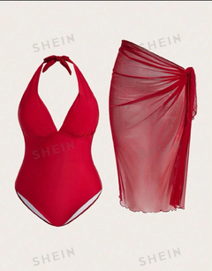 SHEIN Swim Oasis Traje De Baño De 2 Piezas Con Correa De Cuello Halter Para Mujeres De Talla Grande