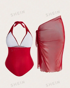 SHEIN Swim Oasis Traje De Baño De 2 Piezas Con Correa De Cuello Halter Para Mujeres De Talla Grande - comprar en línea
