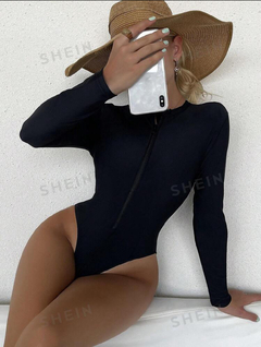 SHEIN Swim Bañador una pieza simple de cuello cisne