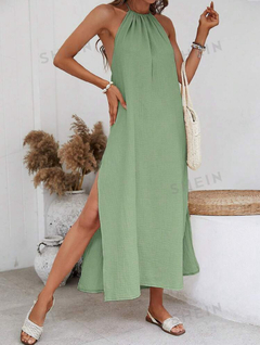 SHEIN VCAY Vestido unicolor de muslo con abertura de cuello halter de espalda abierta - comprar en línea