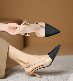 Mujer Tacones de dos tonos de punta tacón pirámide de talón abierto elegante exterior