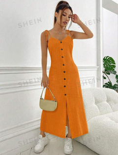 SHEIN EZwear Vestido de tirantes de hombros con cordón con botón delantero no - comprar en línea