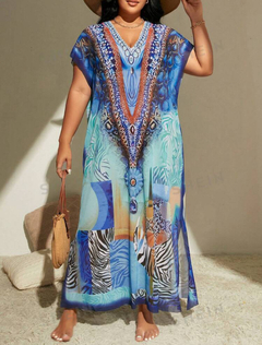 SHEIN Swim Lushore Talla grande Vestido cover up con estampado de rayas de cebra de manga murciélago de muslo con abertura