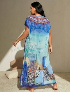 SHEIN Swim Lushore Talla grande Vestido cover up con estampado de rayas de cebra de manga murciélago de muslo con abertura - comprar en línea