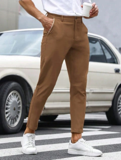 Hombres Pantalones de traje con bolsillo oblicuo crop - comprar en línea