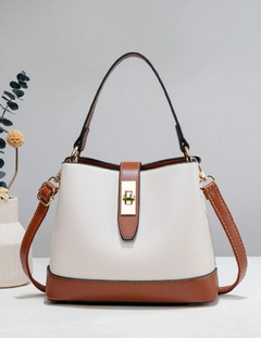 Bolso de mano de color combinado de moda, bolso de cubo con cierre de giro, bolso cruzado de Pu