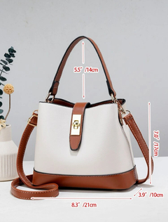 Bolso de mano de color combinado de moda, bolso de cubo con cierre de giro, bolso cruzado de Pu - comprar en línea