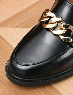 Mocasines Zapatillas de la decoración de la cadena negra de las mujeres, Zapatillas de moda del dedo del pie del punto - comprar en línea